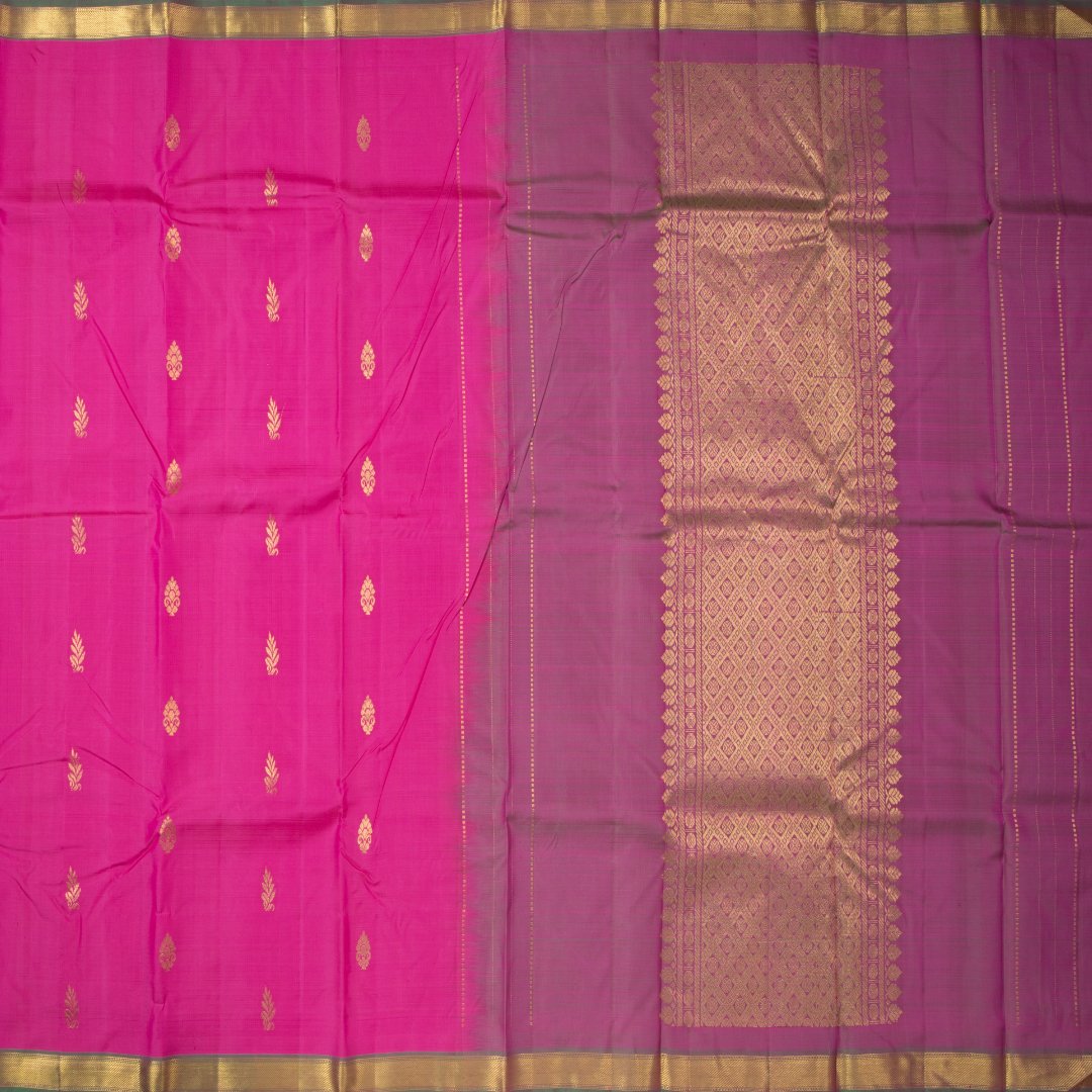 Hot Pink Handloom Silk Saree With Small Buttas On The Body