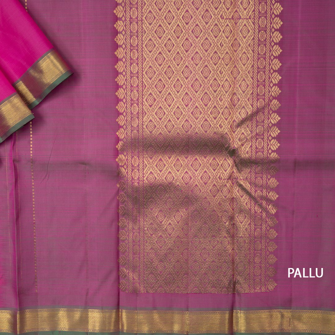Hot Pink Handloom Silk Saree With Small Buttas On The Body