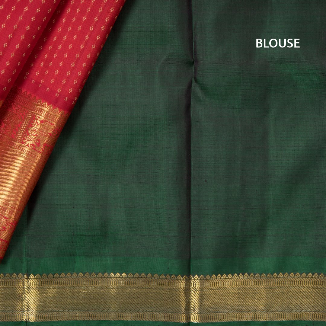 Red Handloom Silk Saree With Small Buttas On The Body 02