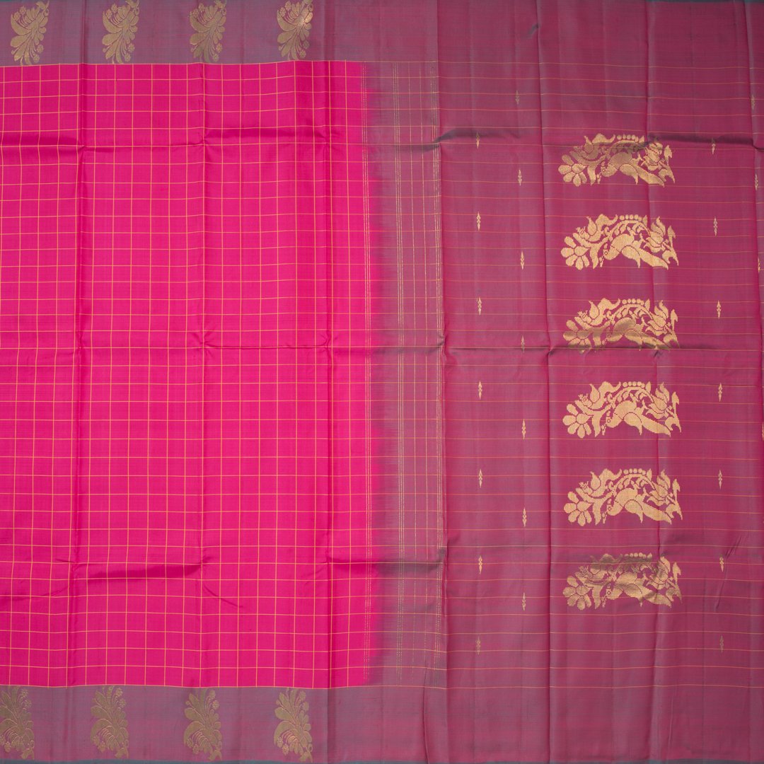 Pink Checked Handloom Silk Saree