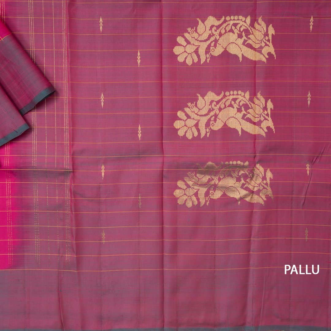 Pink Checked Handloom Silk Saree
