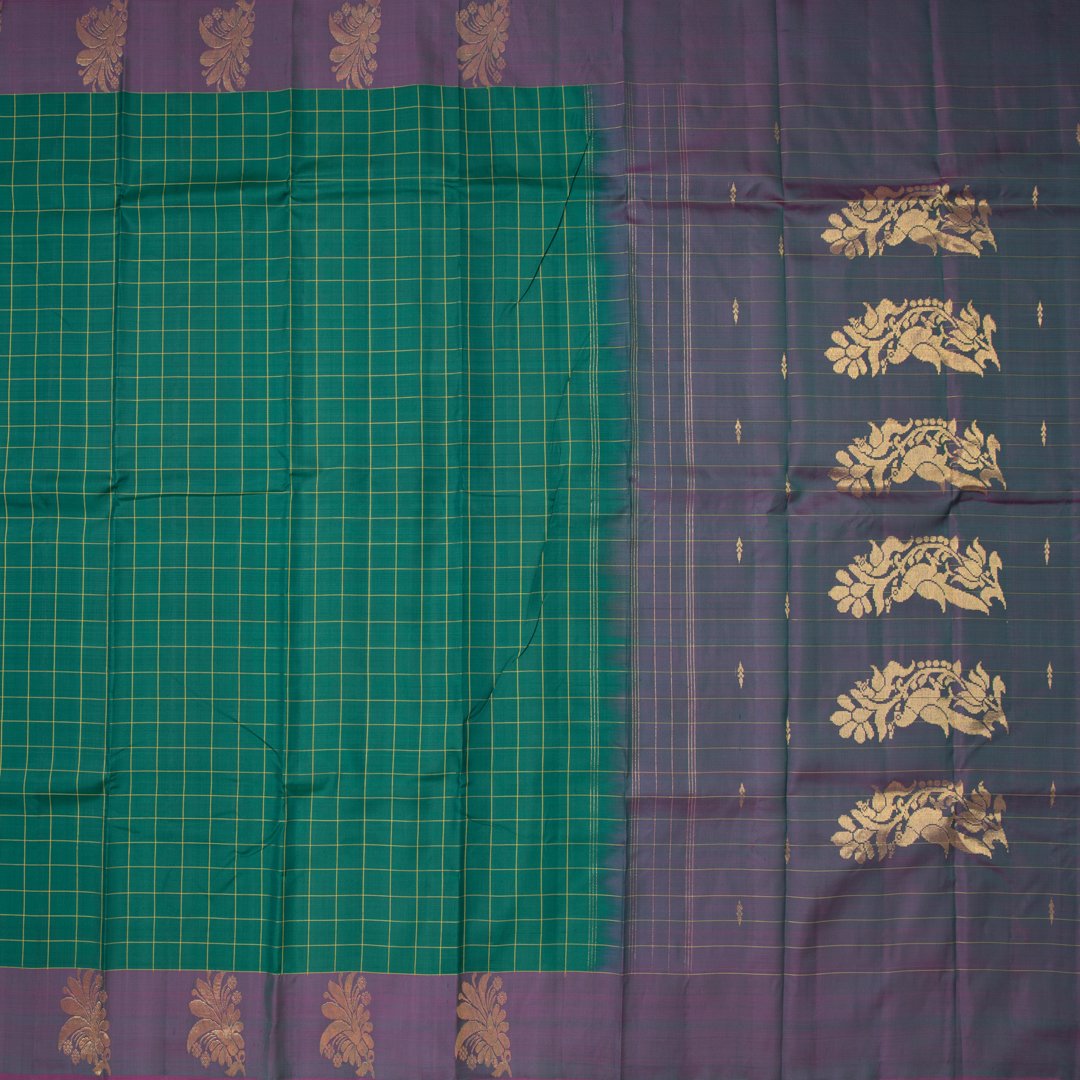 Green Checked Handloom Silk Saree