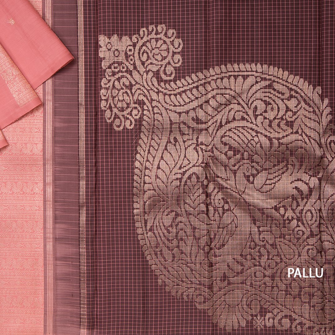 Peach Handloom Borderless Silk Saree With Box Design in Multi Buttas