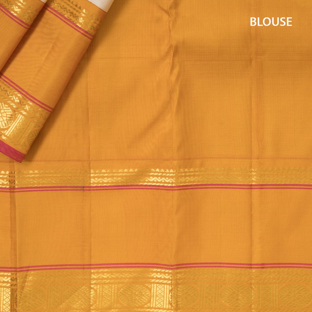 Cream Plain Handloom Silk Saree With Yellow Border