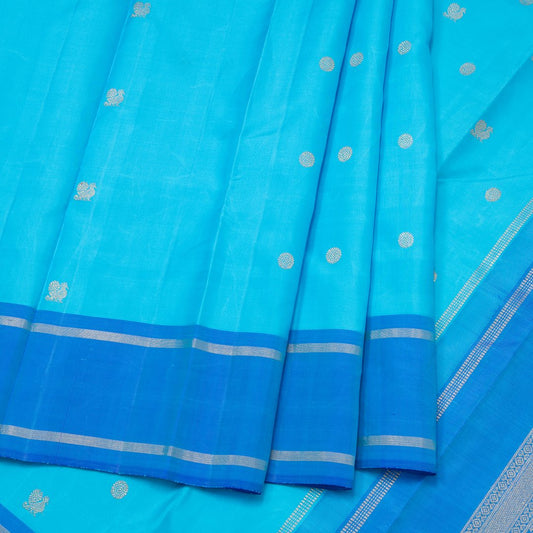 Sky Blue Handloom Silk Saree With Simple Border