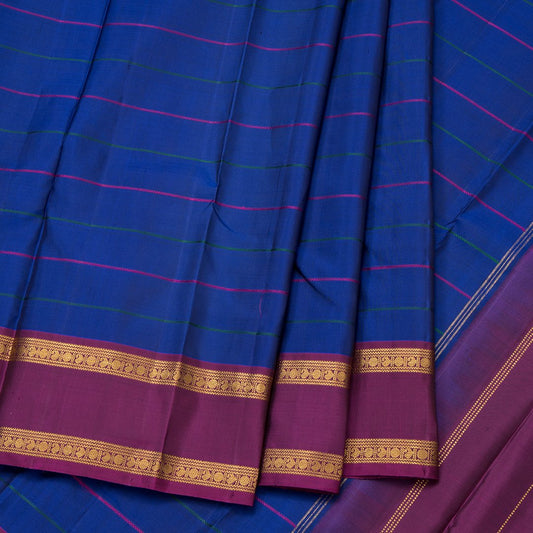 Dark Blue Handloom Silk Saree With Rettapettai Border