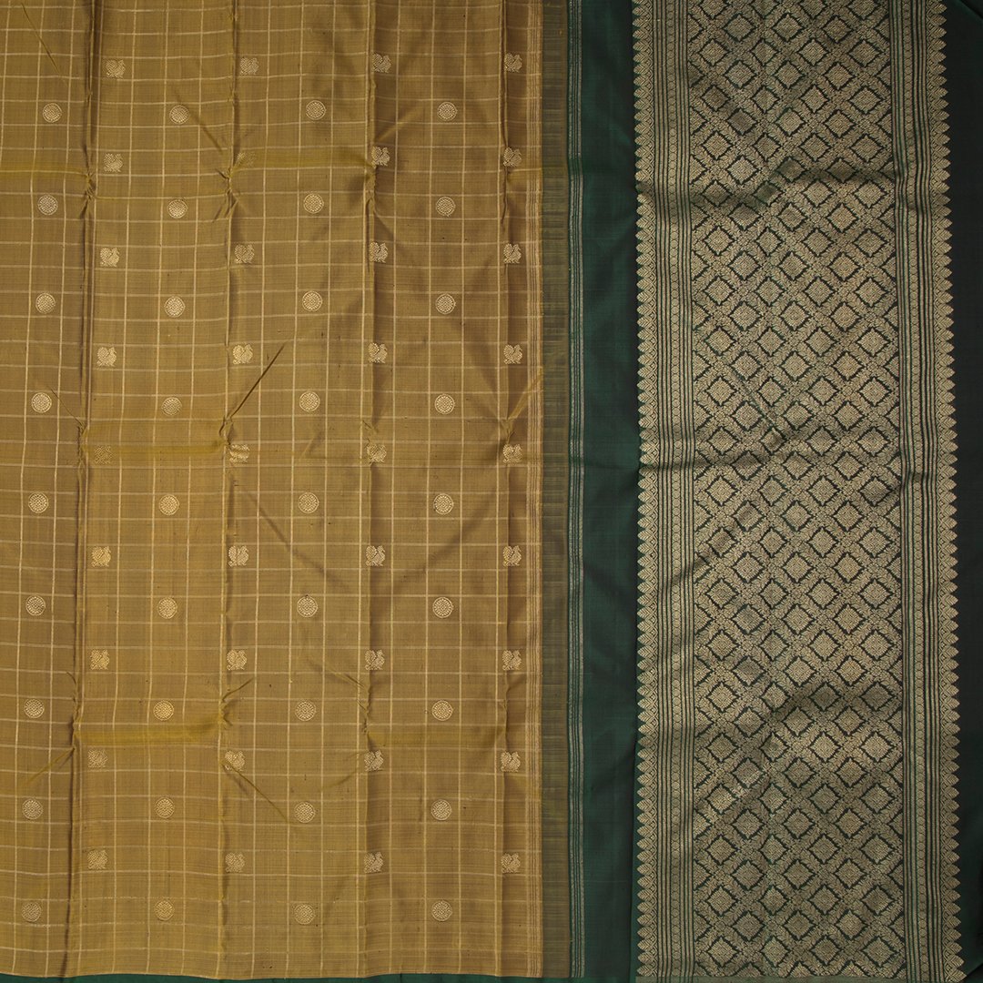 Golden Brown Handloom Checked Silk Saree