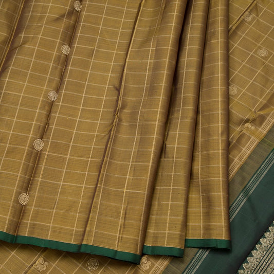 Golden Brown Handloom Checked Silk Saree