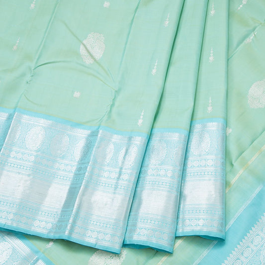 Shot Colour Handloom Silk Saree With Silver Zari Buttas And Zari Border