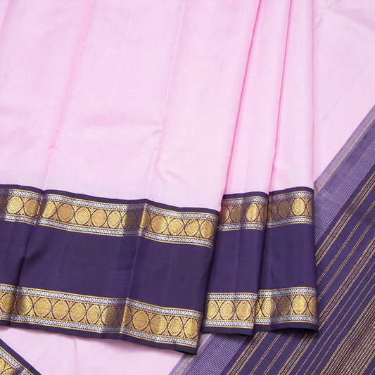 Rose Pink Handloom Plain Silk Saree With Rettapettai Border