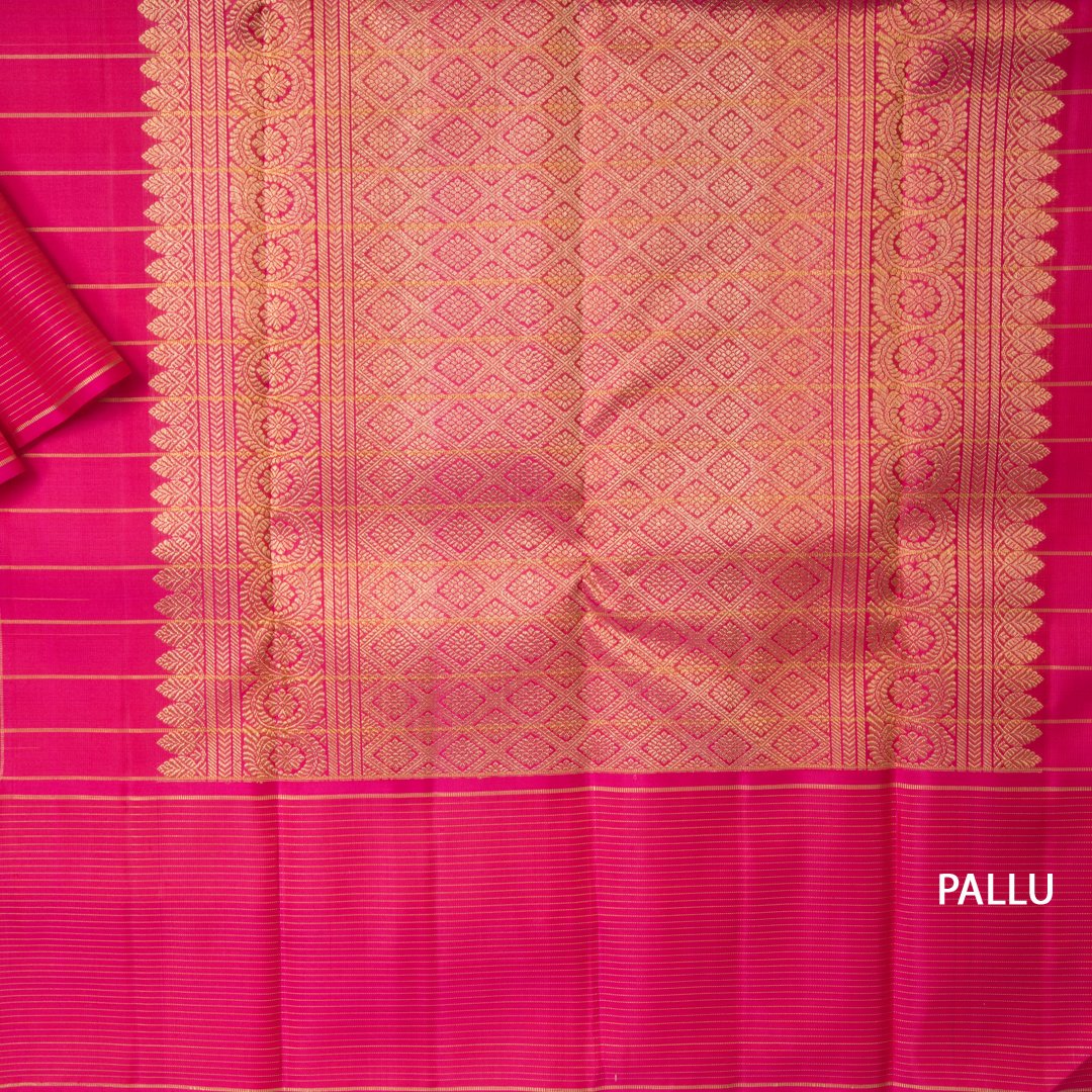Mango Yellow Handloom Checked Silk Saree And Striped Pink Border