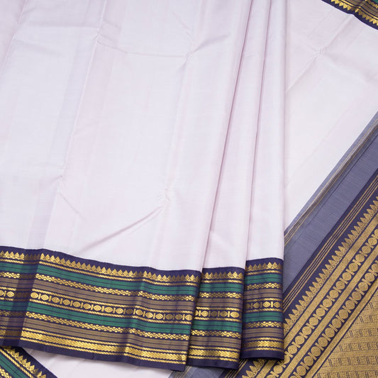 Lilac Plain Handloom Silk Saree With Multi Designed Border