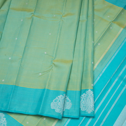 Shot Colour Handloom Silk Saree With Silver Buttas And Stripes Border
