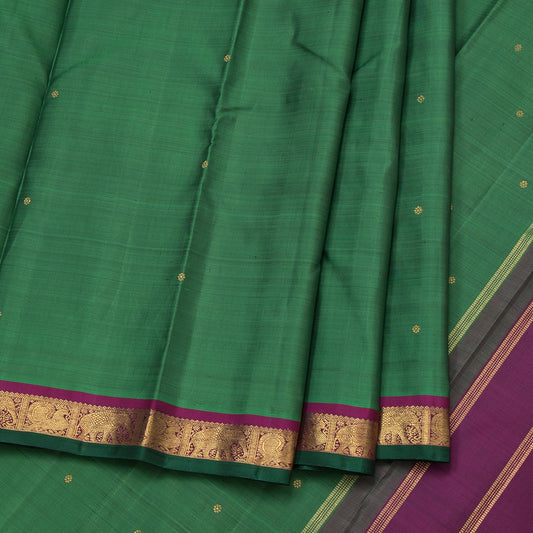 Green Handloom Silk Saree With Gold Zari Border