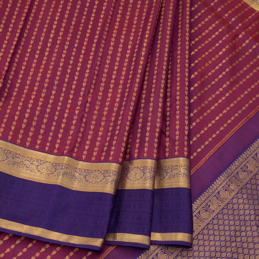 Brick Red Colour Silk Saree with Small Buttas And Purple Border