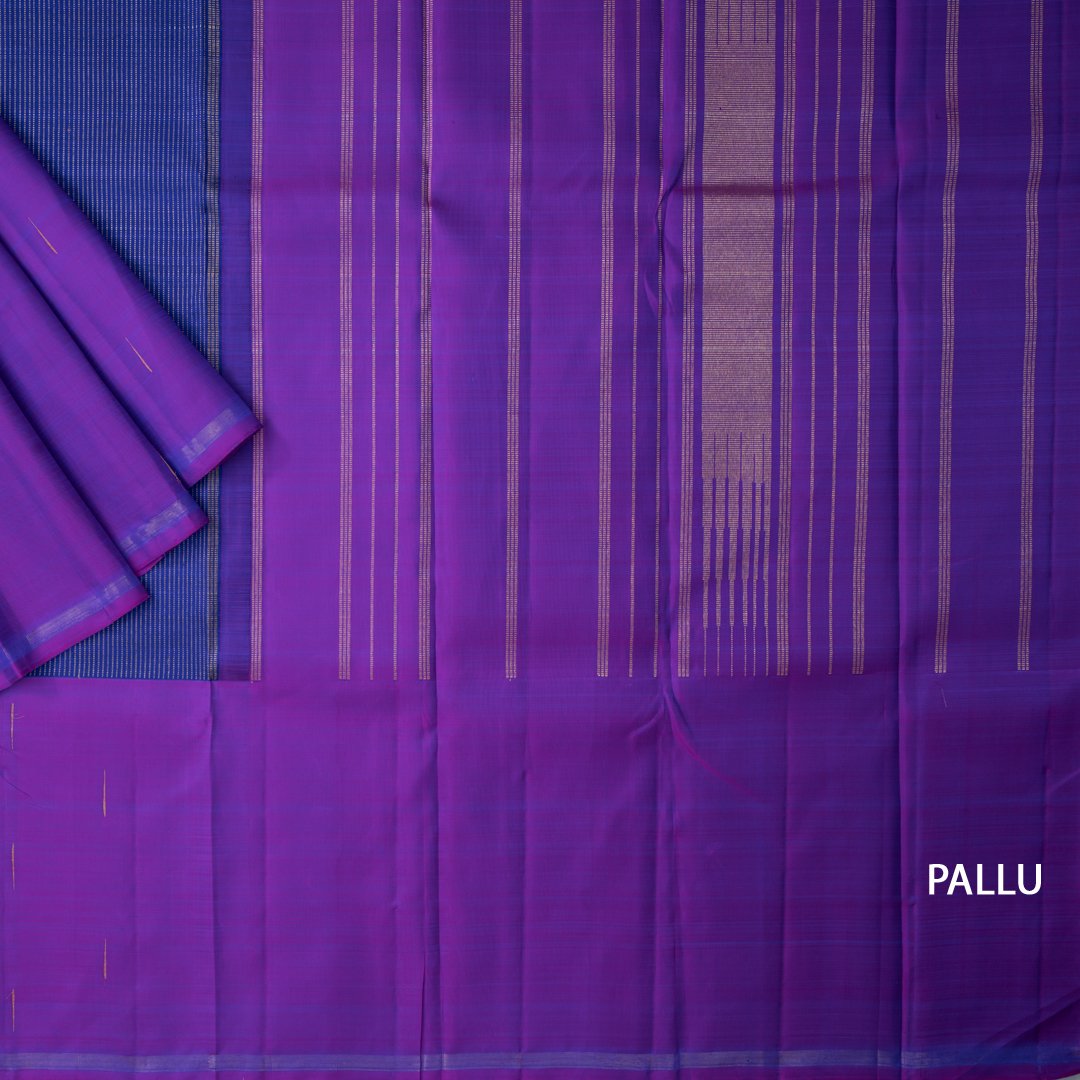 Dark Blue Striped silk saree Stripes And Malli Moggu Border