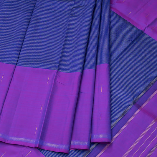 Dark Blue Striped silk saree Stripes And Malli Moggu Border
