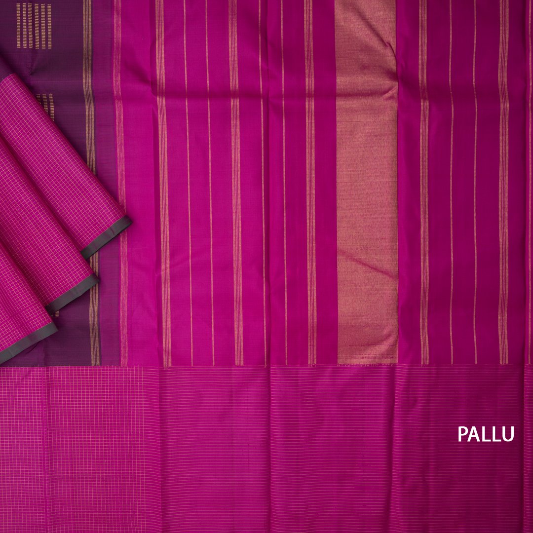 Purple Silk Saree With Hot Pink Checked Border