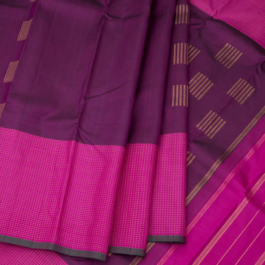 Purple Silk Saree With Hot Pink Checked Border