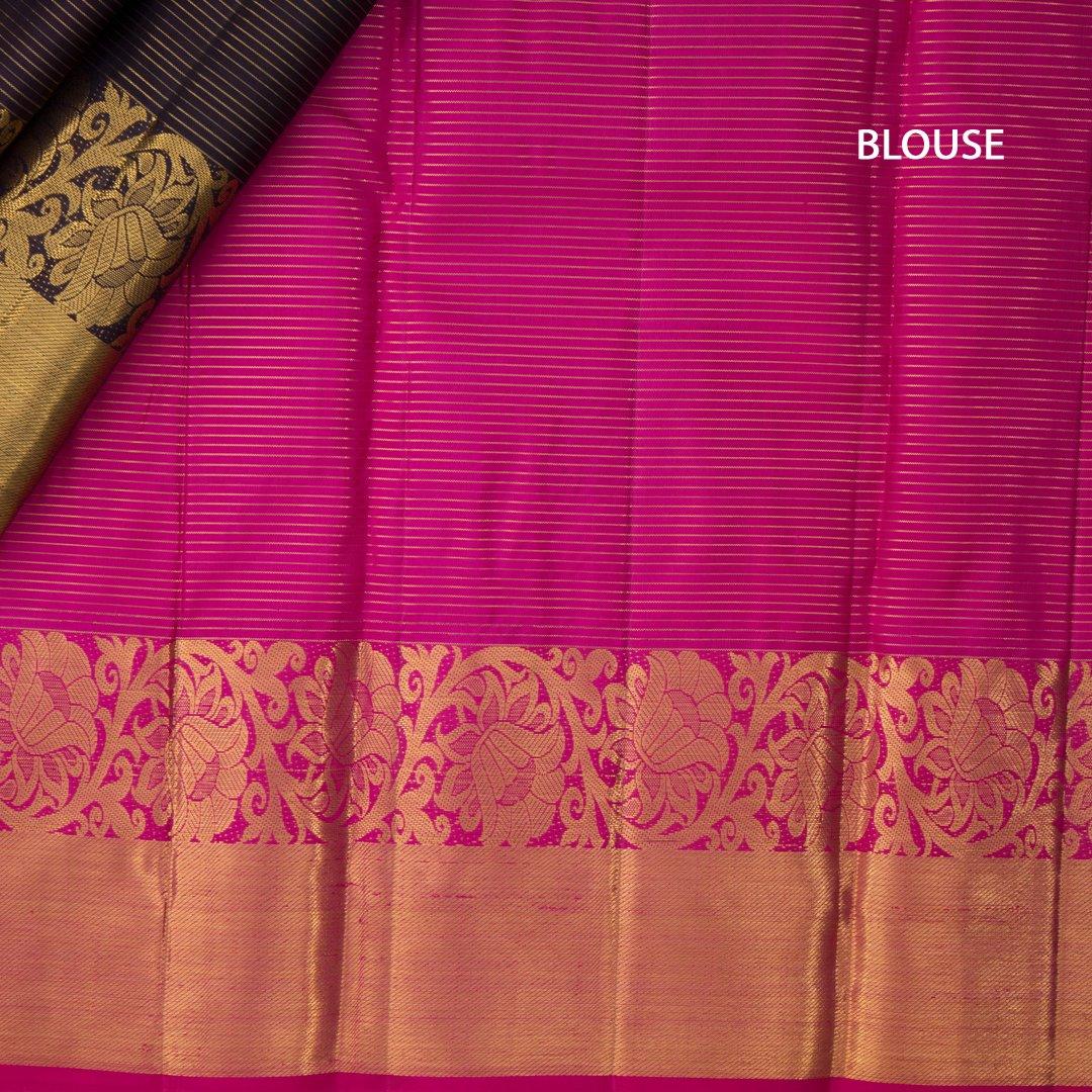 Dark Brown Poly Cotton Saree with Gold Zari Border and Butta Motifs