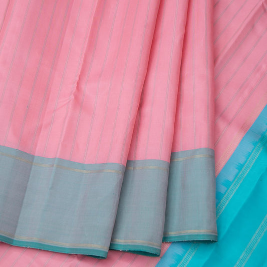 Rose Silk Saree With Vertically Striped And Simple Border