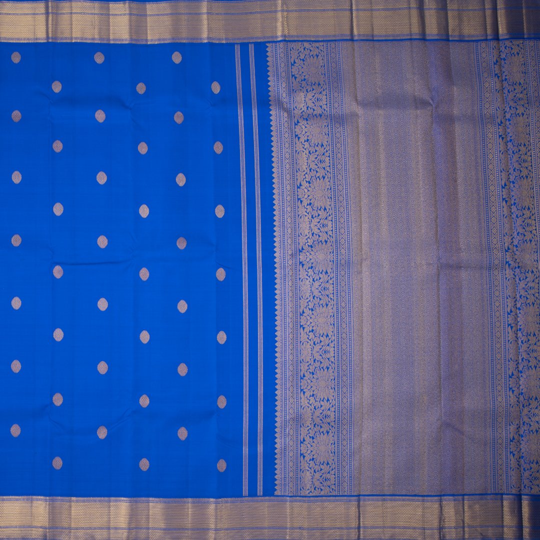 Royal Blue Silk Saree With Chakra Buttas And Gold Zari Border