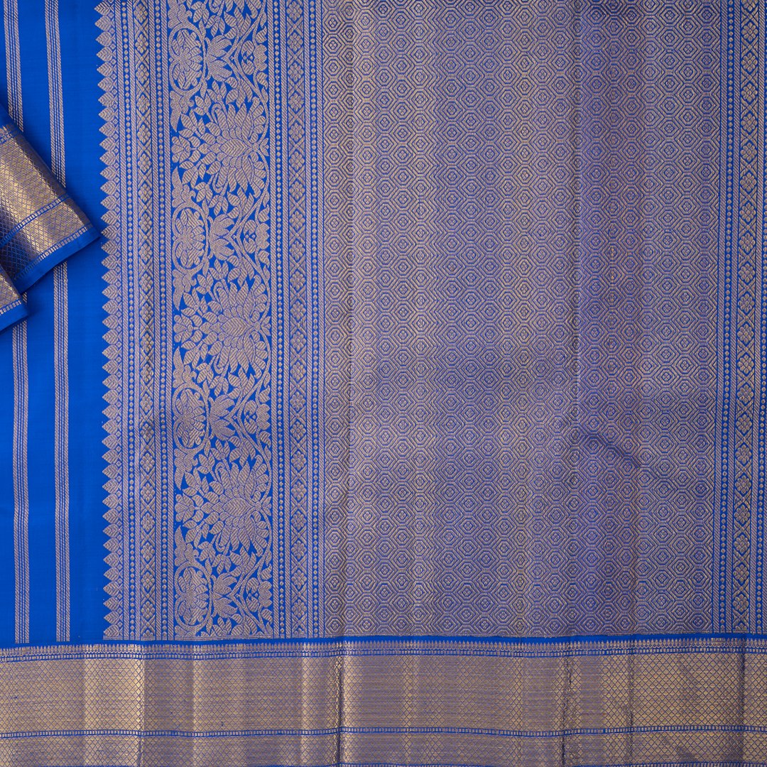 Royal Blue Silk Saree With Chakra Buttas And Gold Zari Border