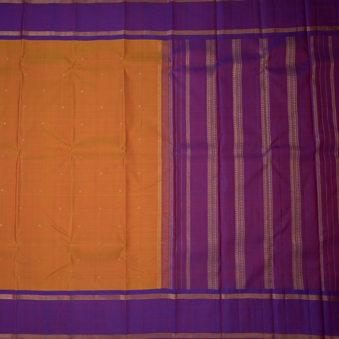 Mango Yellow Silk Saree With Purple Border