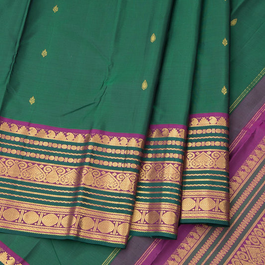 Green Silk Saree With Small Buttas And Multi Designed Border