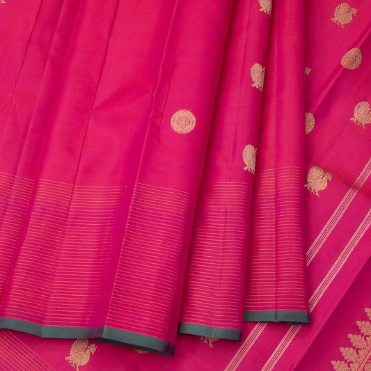 Shot Colour Silk Saree With Chakra And Peacock Buttas And Striped Border
