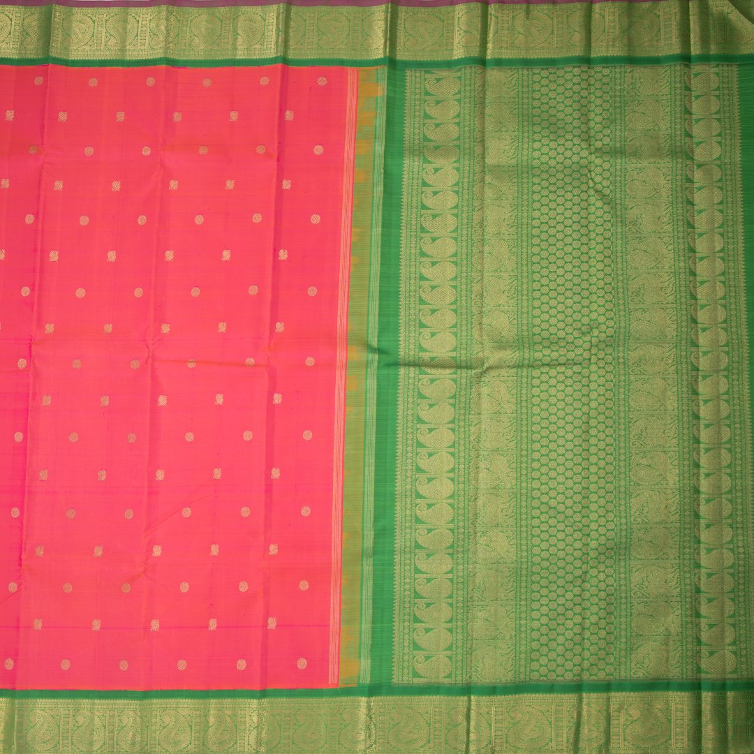 Shot Colour Silk Saree With Smalll Buttas And Green Border