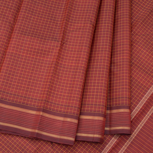 Brown Micro Checked Silk Saree With Striped Border