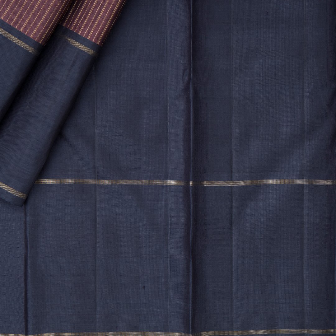 Brown Silk Saree With Vertically Stripes And Navy Blue Border