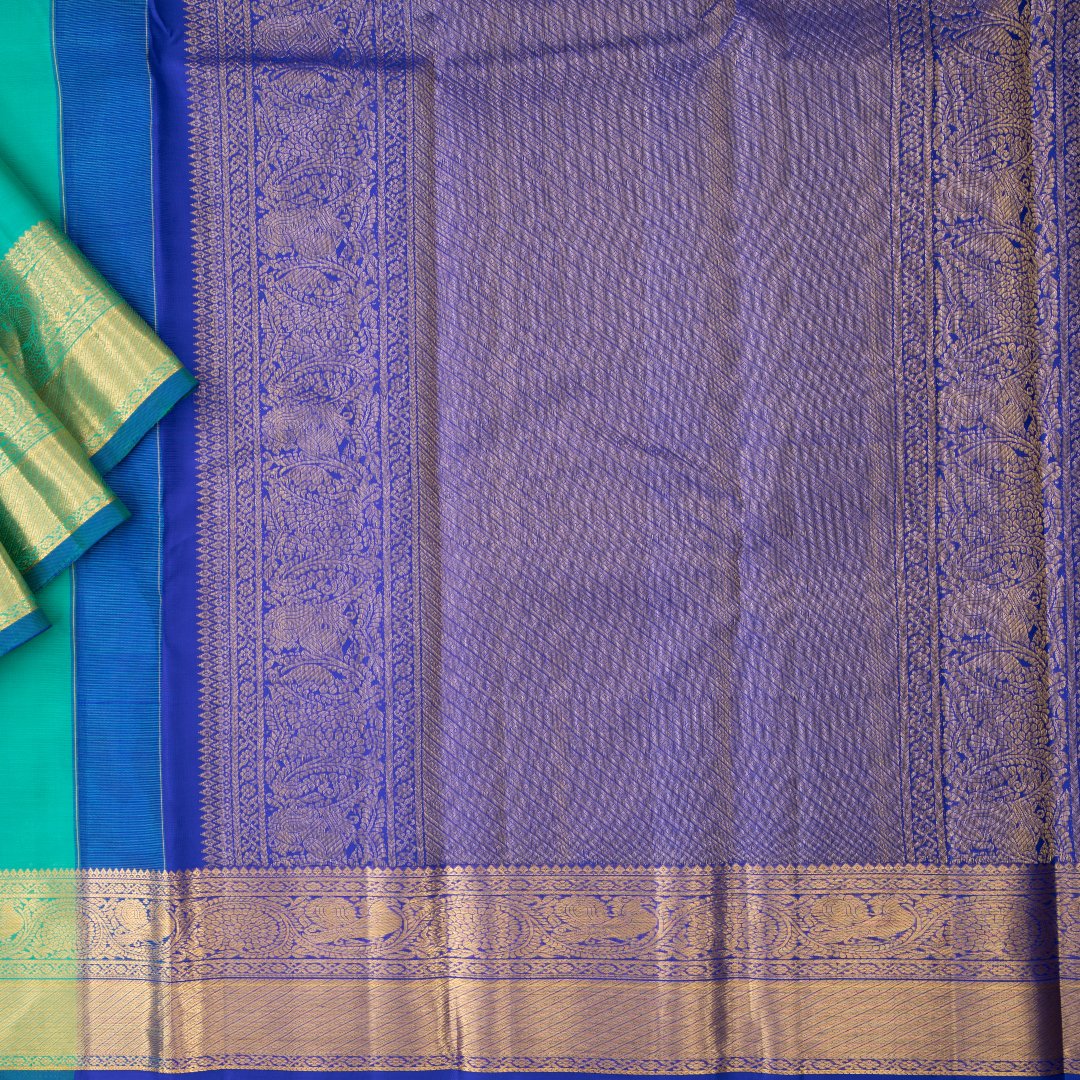 Turquoise Silk Saree With Contrast Pallu And Zari Border