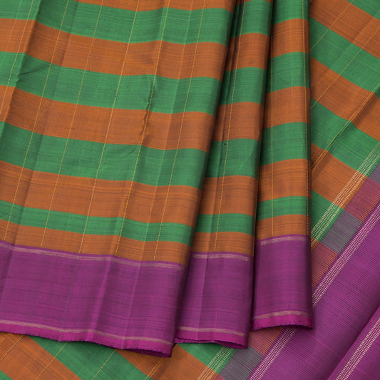 Multi Colour Checked Silk Saree With Magenta Border