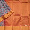 Greyish Blue Silk Saree With Floral Weaves And Pink Zari Border