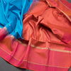 Blue Soft Silk Saree With Coin Zari Buttis And Copper Zari Worked Pink Zig Zag Pallu