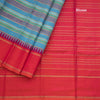 Tricoloured Striped Silk Saree With Red Temple Border