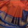 Plain Orange Kanchipuram Silk Saree With Contrasting Blue Border