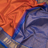 Plain Orange Kanchipuram Silk Saree With Contrasting Blue Border