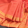 Traditional Peach Kanchipuram Silk Saree With Kalasam Butta On Body And Kalasam Design On Border