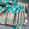Teal Soft Silk Saree With Beautiful Temple Border