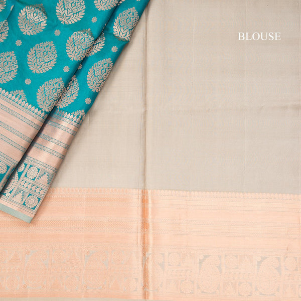 Teal Soft Silk Saree With Beautiful Temple Border