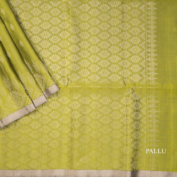 Olive Green Soft Silk Saree With Tiny Buttis On Body And Stylish Border