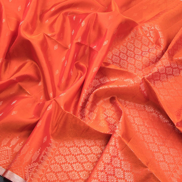 Orange Soft Silk Saree With Tiny Buttis On Body And Stylish Border