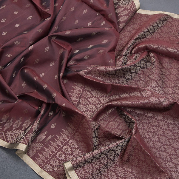 Chocolate Brown Soft Silk Saree With Tiny Buttis On Body And Stylish Border