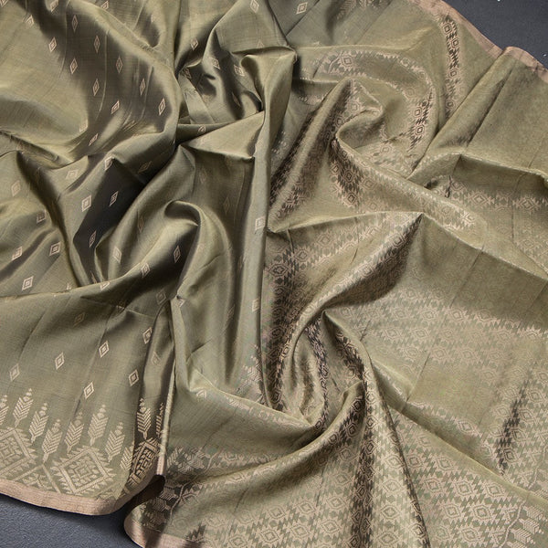Sage Green Soft Silk Saree With Tiny Buttis On Body And Stylish Border