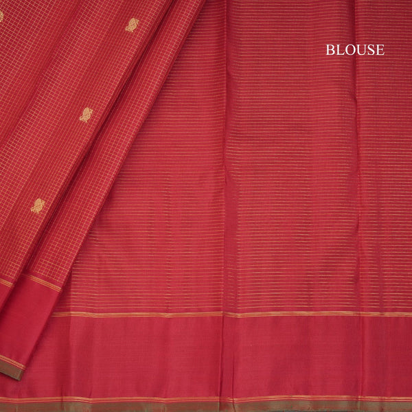 Araku Colour Micro Checked Silk Saree With Peacock And Chakra Buttas And Annam Border