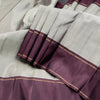 Grey Silk Saree With Small Zari Buttas And Chocalate Brown Border