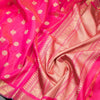 Rani Pink Silk Saree With Peacock And Chakra Buttas And Gold Zari Border